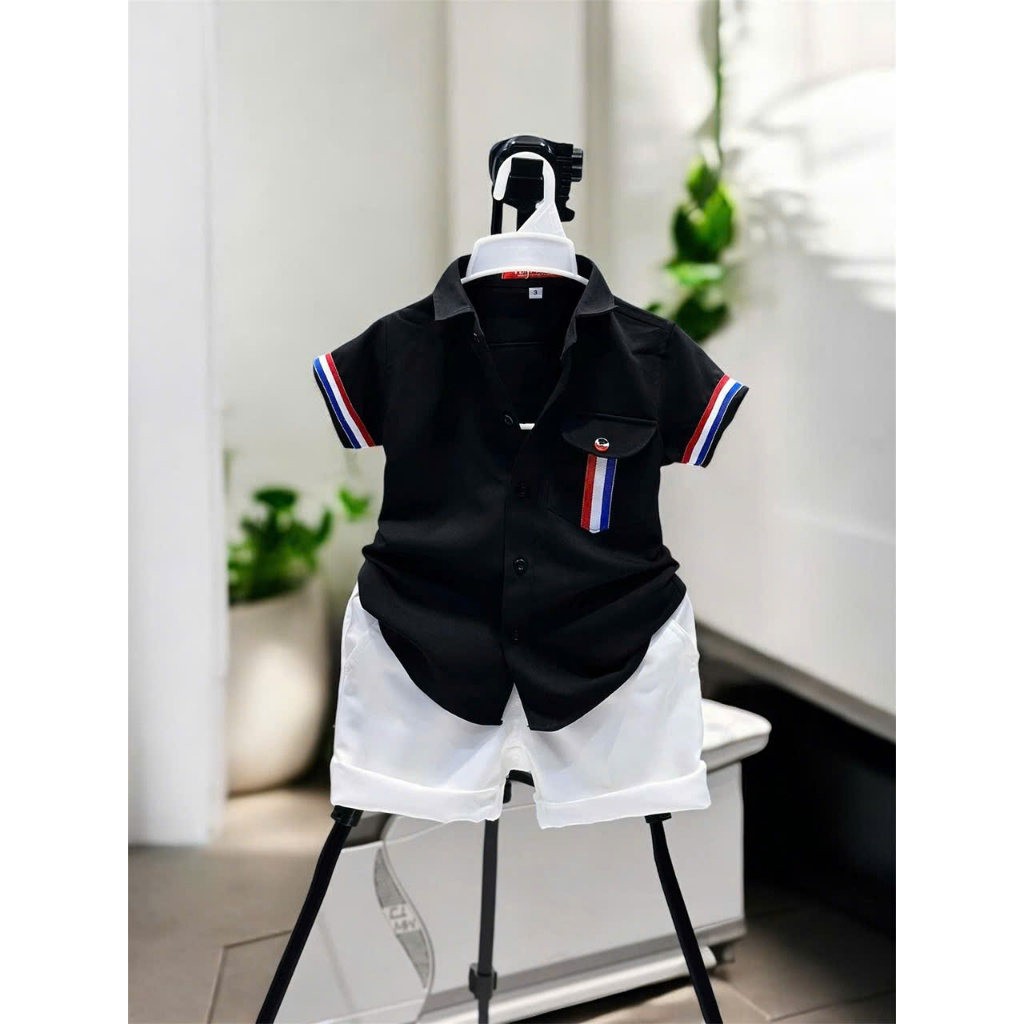 Bộ Áo Tay Ngắn Phối Vai Quần Lửng Cho Bé Trai - Image 2