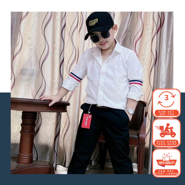 Bộ Quần Dài Đen Áo Trắng Dài Tay Cho Bé Trai - Image 9