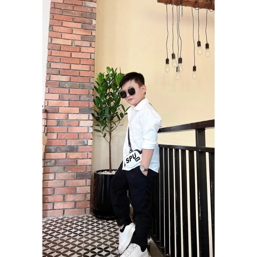 Bộ Quần Dài Đen Áo Trắng Dài Tay Cho Bé Trai - Image 7