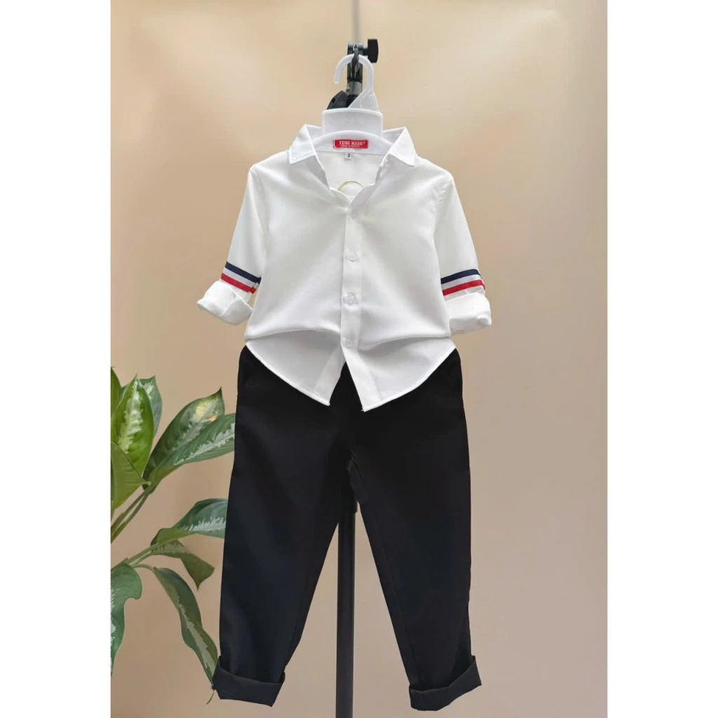 Bộ Quần Dài Đen Áo Trắng Dài Tay Cho Bé Trai - Image 3
