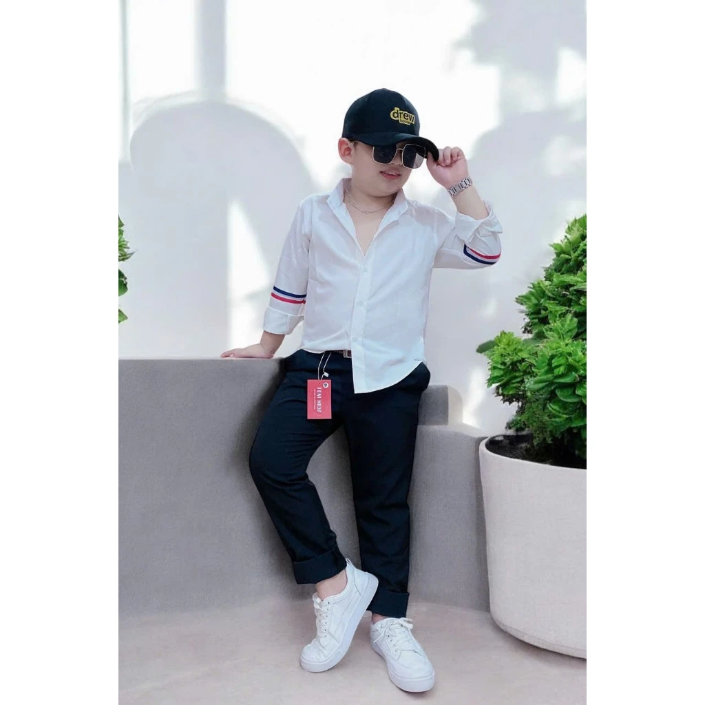 Bộ Quần Dài Đen Áo Trắng Dài Tay Cho Bé Trai - Image 5